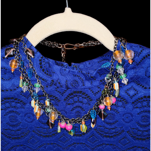 Pastels Colorful Charm Necklace Three Strand Jewelry - Picture 3 of 8